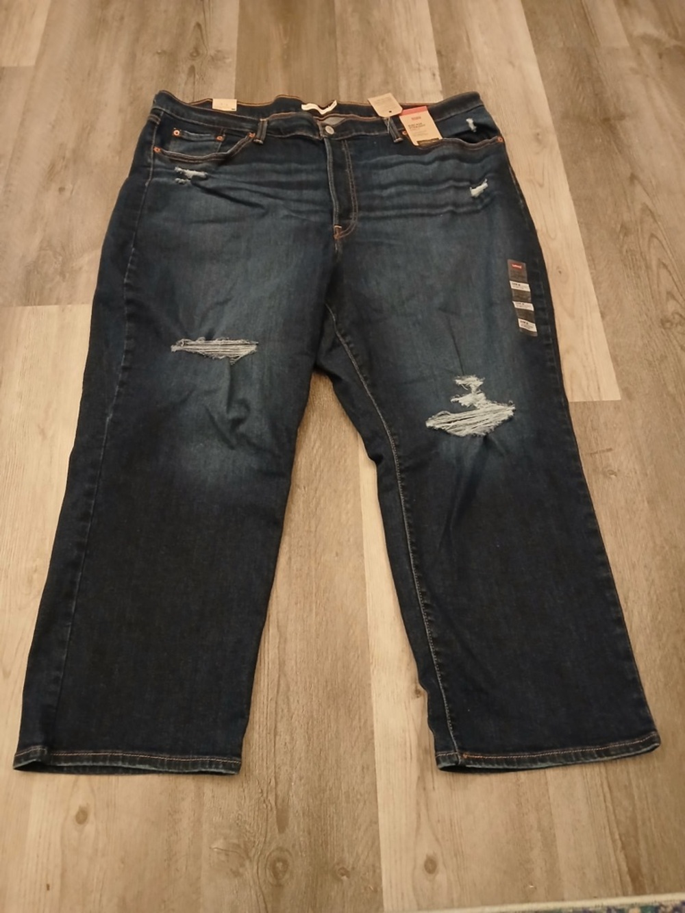 Levi's Dark Blue Distressed Straight Leg Ribcage Jeans